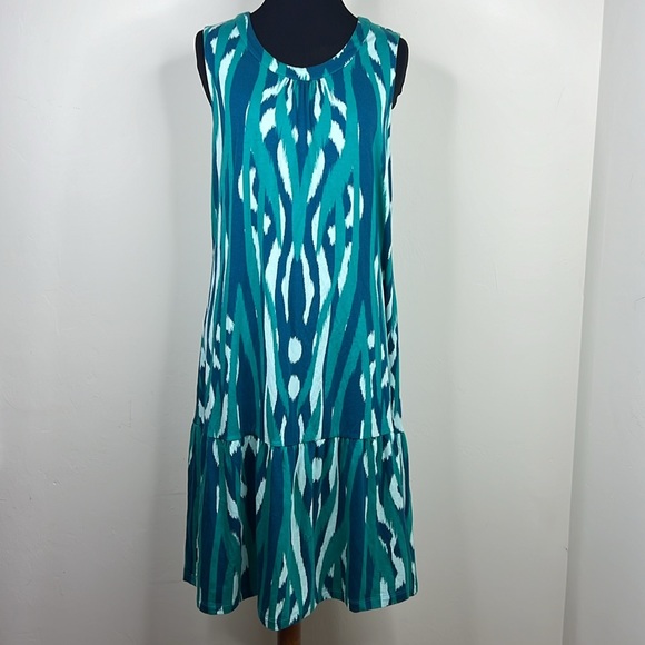 SOFT SURROUNDINGS Isoledad Green/Blue Print Sleveeless Dress S - Picture 2 of 8